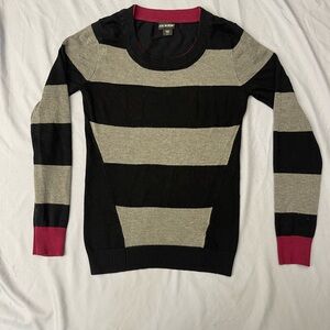 Joe Boxer Striped Sweater | Black/Grey with Burgundy Cuffs